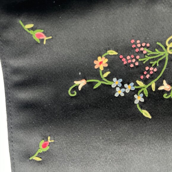 Vintage Small French Black Embroidered Floral Satin‎ Clutch Purse Evening Bag - Picture 2 of 12